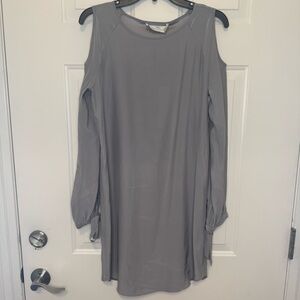 NEW Amanda Uprichard Sullivan Dress 100% Silk Elegant Gray Cold Shoulder Small